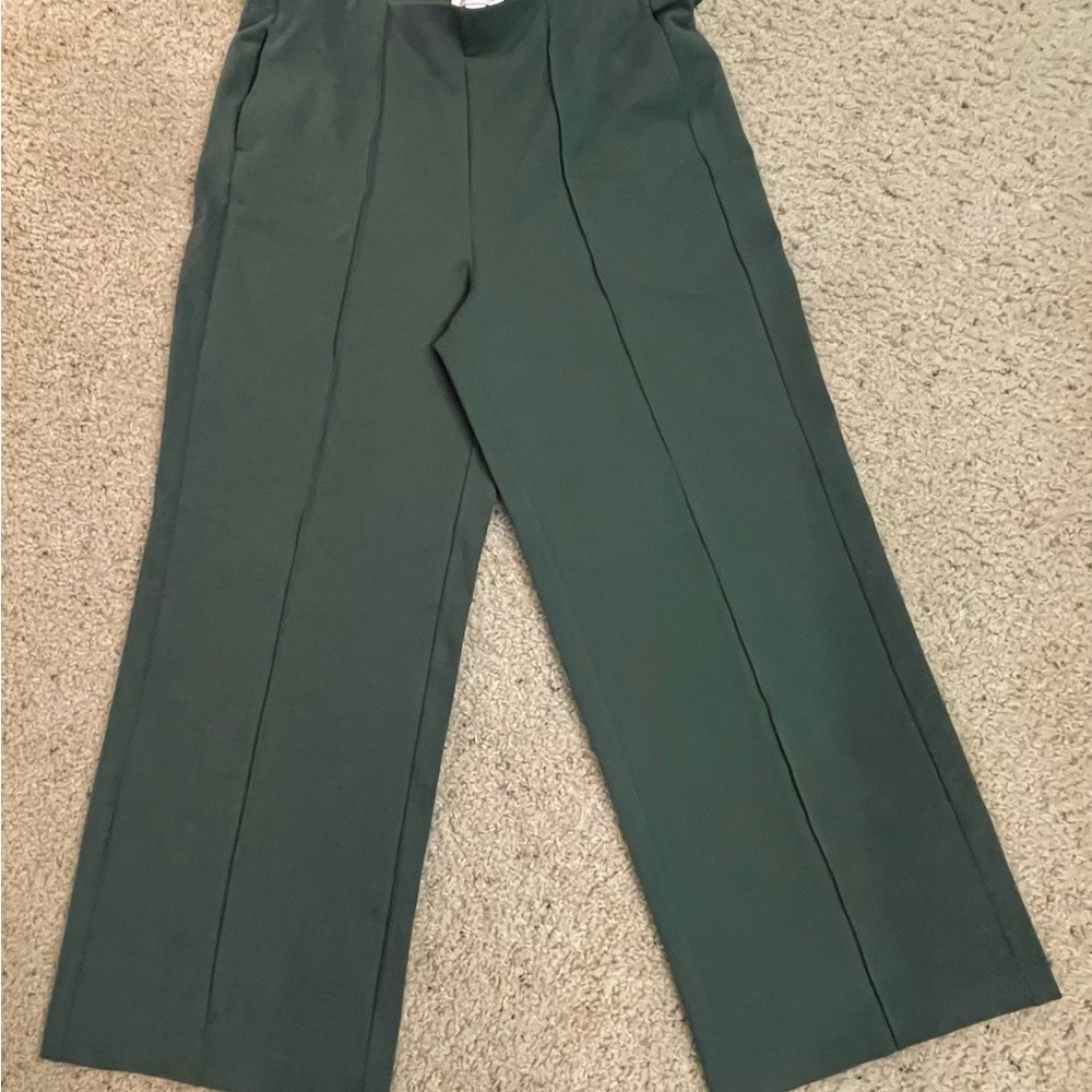 Liz Claiborne Women's XL Wide Leg Hi Rise Stretchy Green Pants Side Pockets